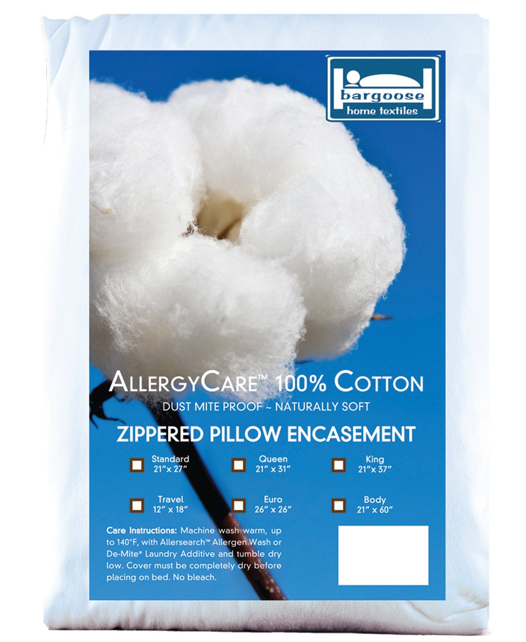 AllergyCare™ 100% Cotton Allergen Barrier Pillow Cover Pillow Protector Bargoose Home Textiles, Inc. 