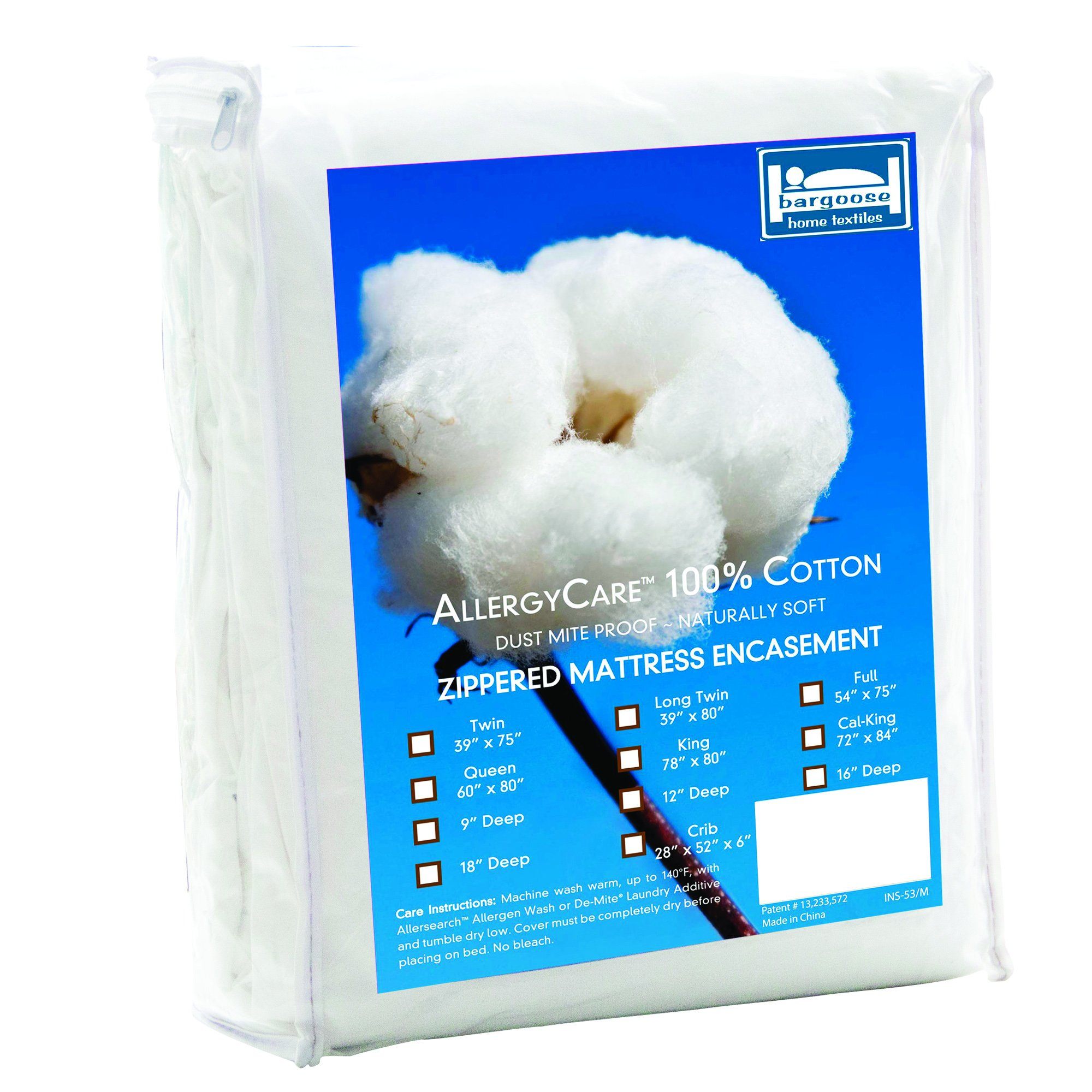 AllergyCare™ - Cotton Zippered Mattress Encasement Protector Zippered Mattress Protector / Cover Bargoose Home Textiles, Inc. Twin 39"x 75" 9" 