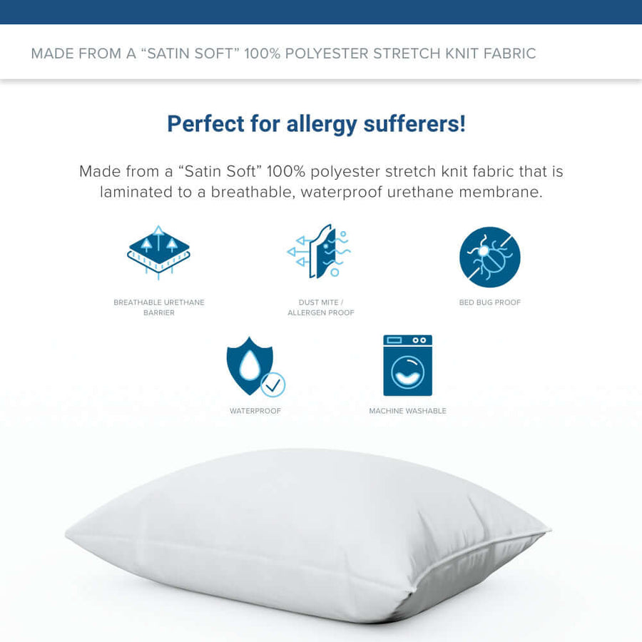CleanAir® Allergy Relief Pillow Protector - Zippered Pillow Encasement For Dust Mites Allergens, Sweat, And Spills Pillow Protector Bargoose Home Textiles, Inc.