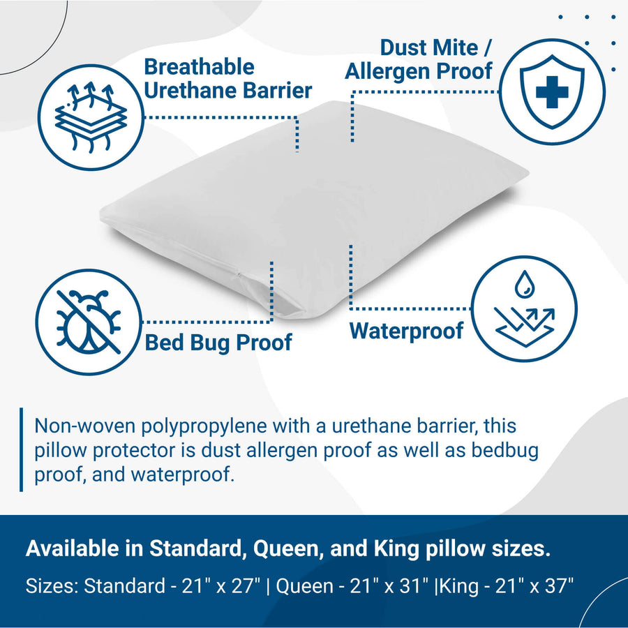 CleanAir® Allergy Relief Pillow Protector - Zippered Pillow Encasement For Dust Mites Allergens, Sweat, And Spills Pillow Protector Bargoose Home Textiles, Inc.