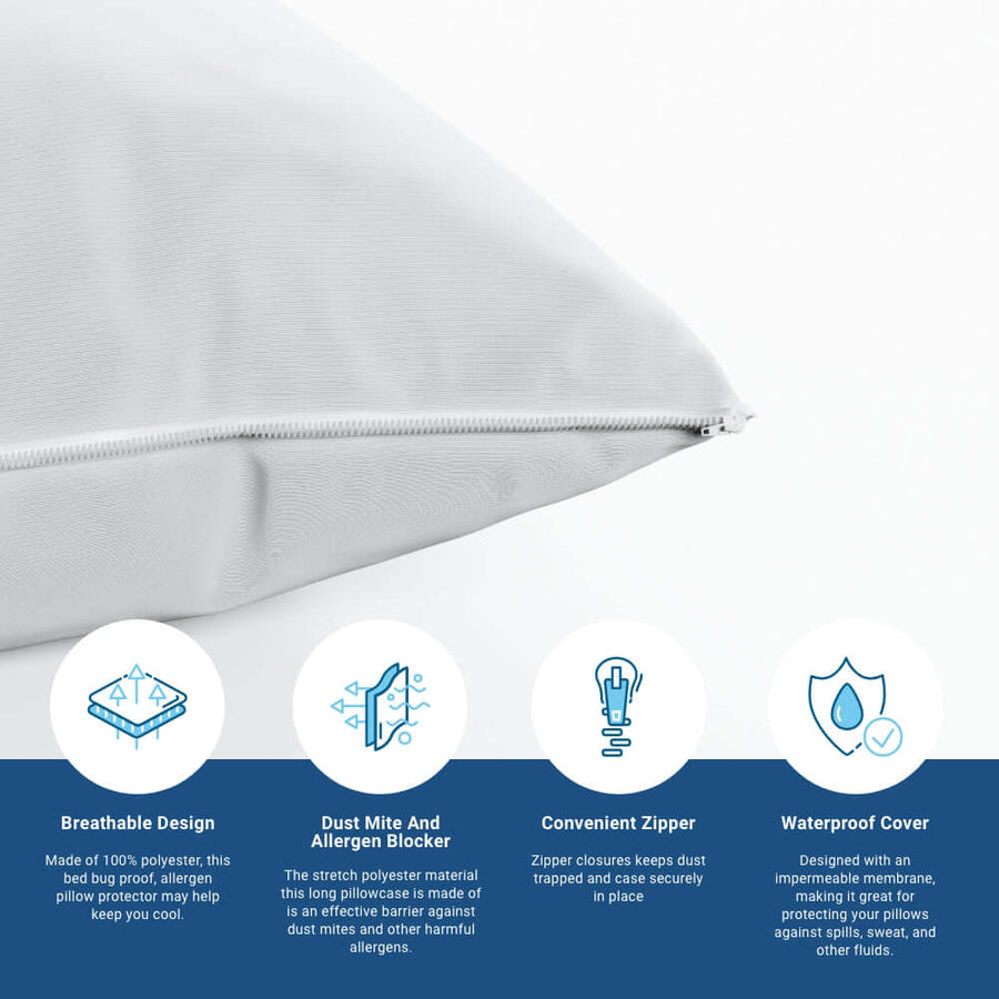 CleanAir® Allergy Relief Pillow Protector - Zippered Pillow Encasement For Dust Mites Allergens, Sweat, And Spills Pillow Protector Bargoose Home Textiles, Inc.