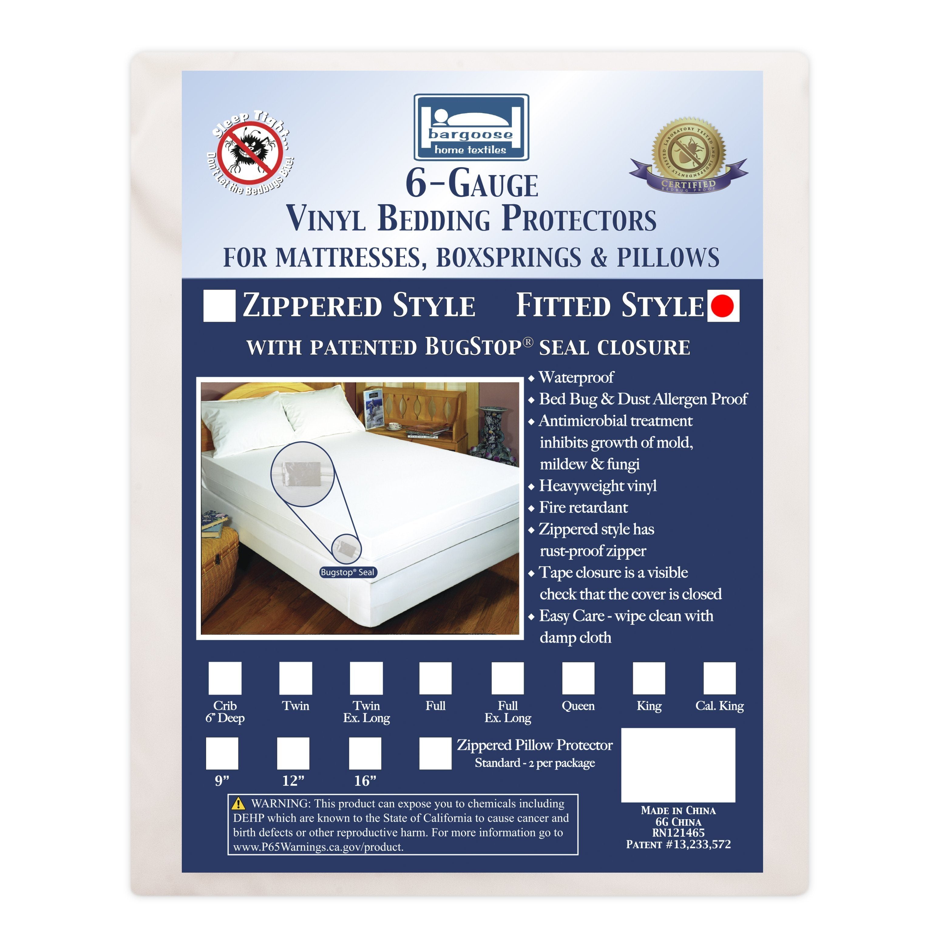 Vinyl Mattress Cover - Fitted Six (6) Gauge | Bed Protector | Waterproof Box Spring Encasement Mattress Protector Bargoose Home Textiles, Inc. 