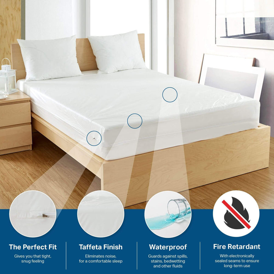 Vinyl Zippered Mattress Protector | Waterproof Box Spring Encasement | Guards Against Pests & Liquids | Taffeta Finish Zippered Mattress Protector Bargoose Home Textiles, Inc.