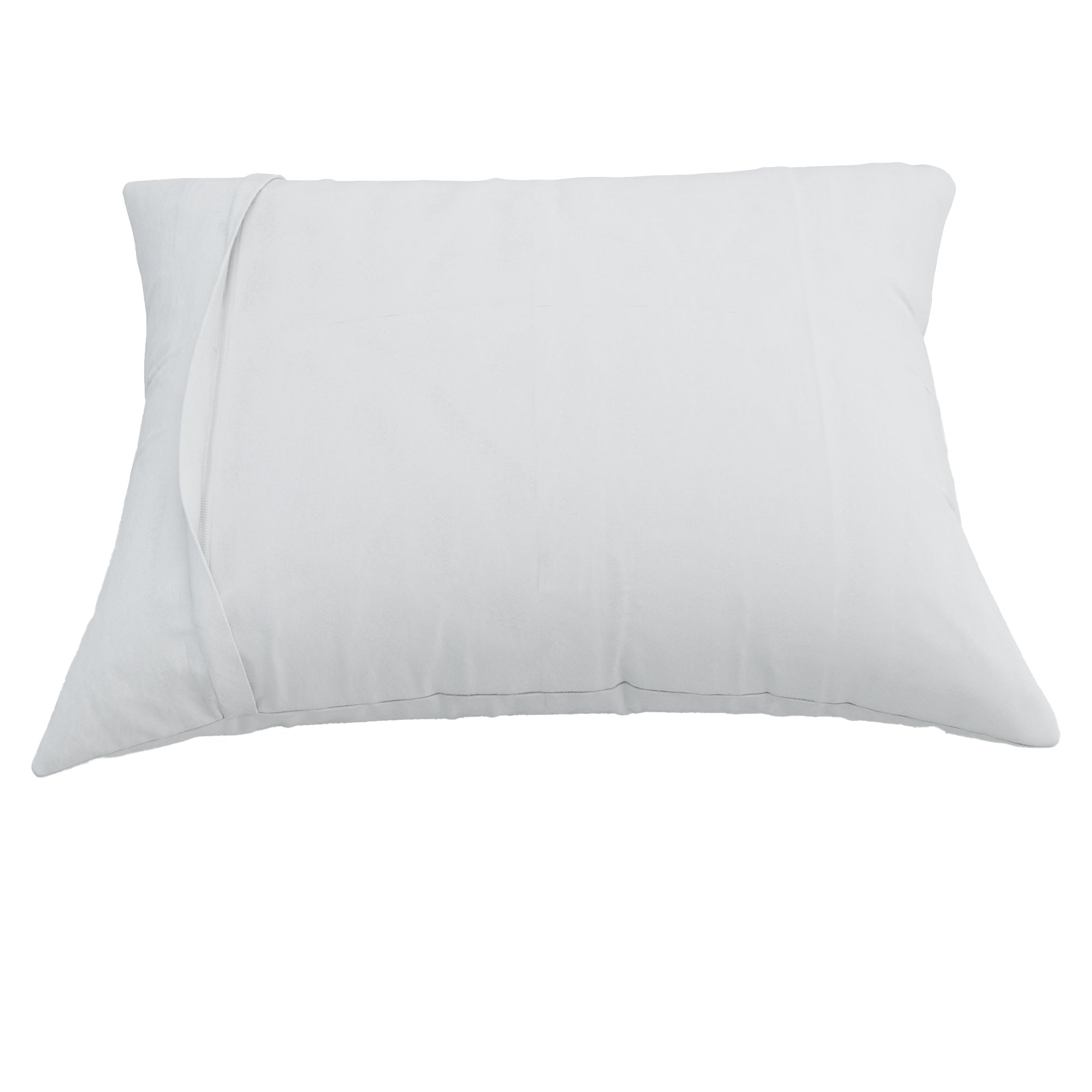 White AllergyCare zippered cotton pillow protector on a white background