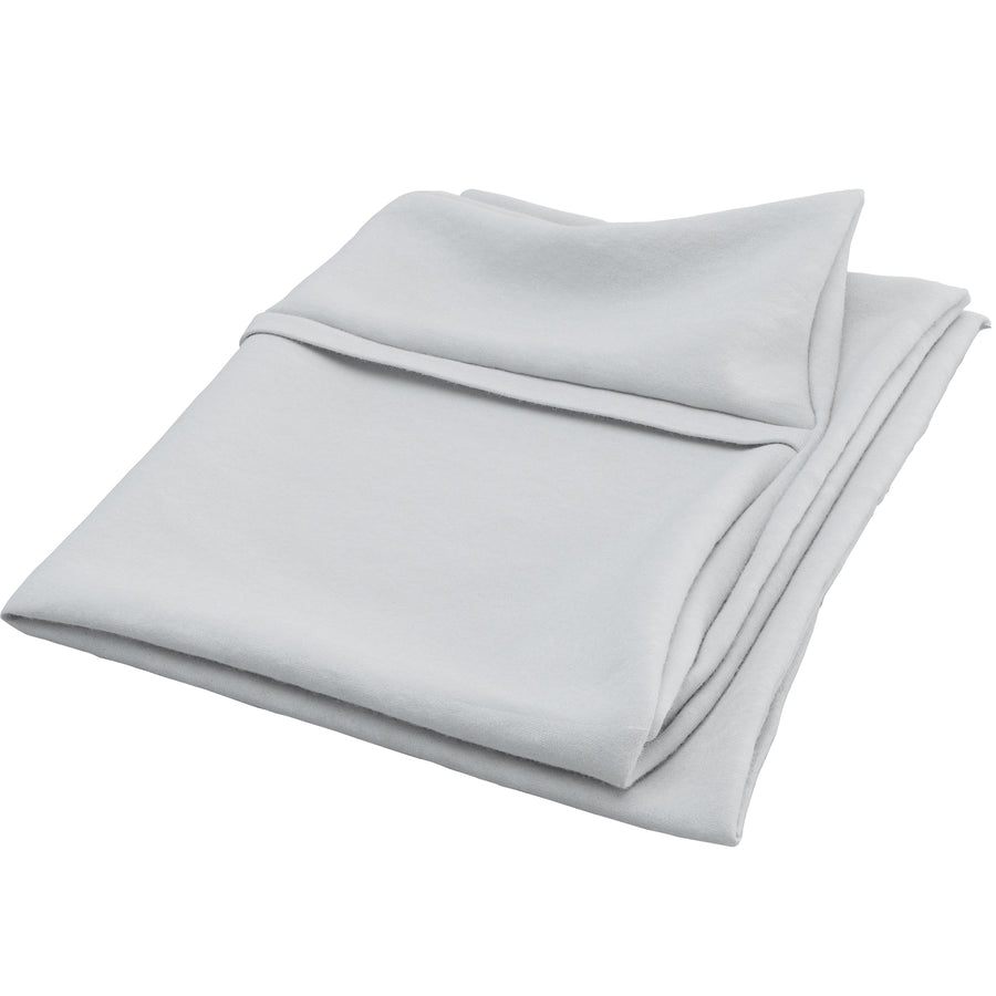Folded light gray fabric on a white background