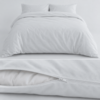 AllergyCare cotton duvet cover on a made bed, with a close-up of the zipper opened along the edge