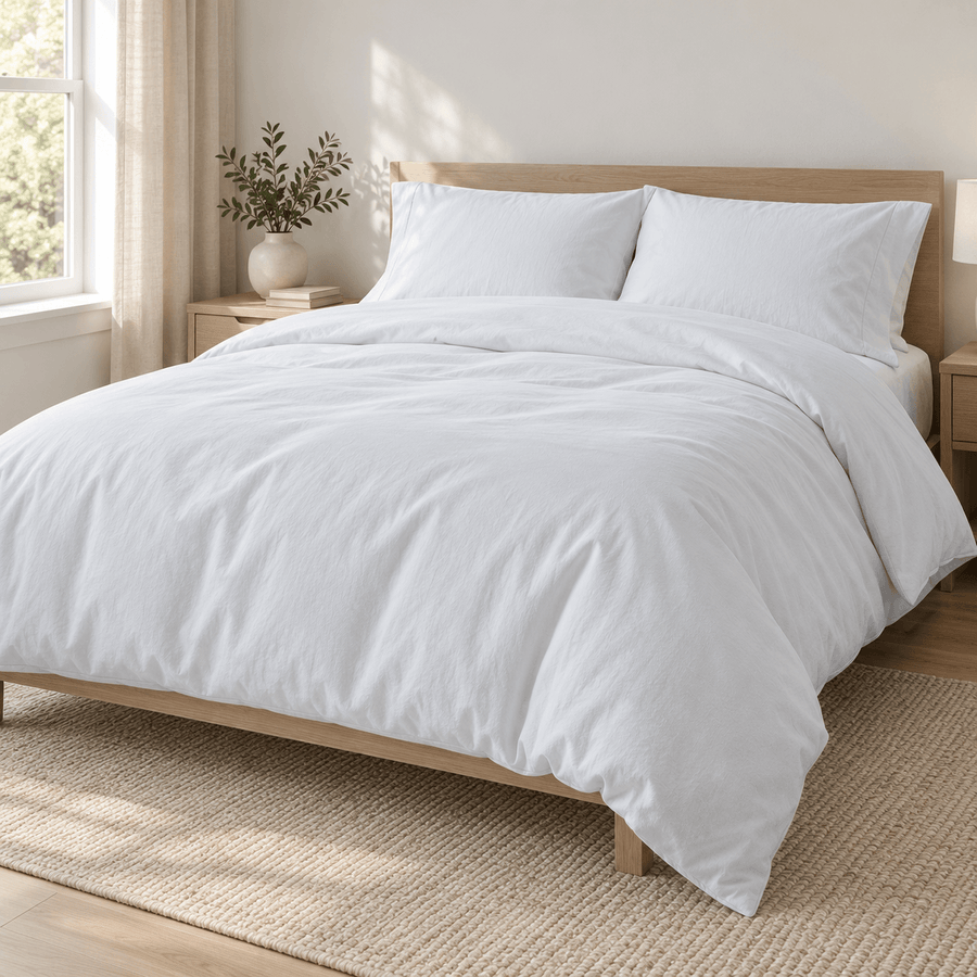 White AllergyCare cotton duvet cover on a bed in a bright bedroom