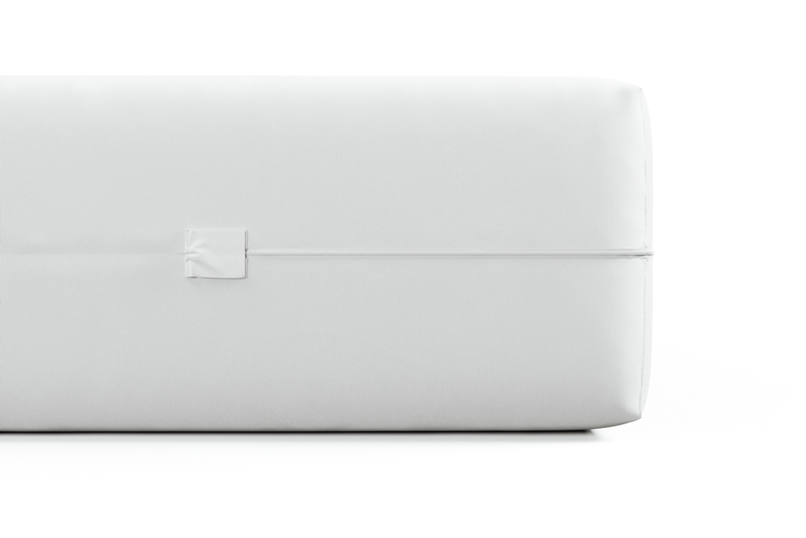 Side view of the Elite encasement fully wrapping a mattress on all sides with breathable knit fabric