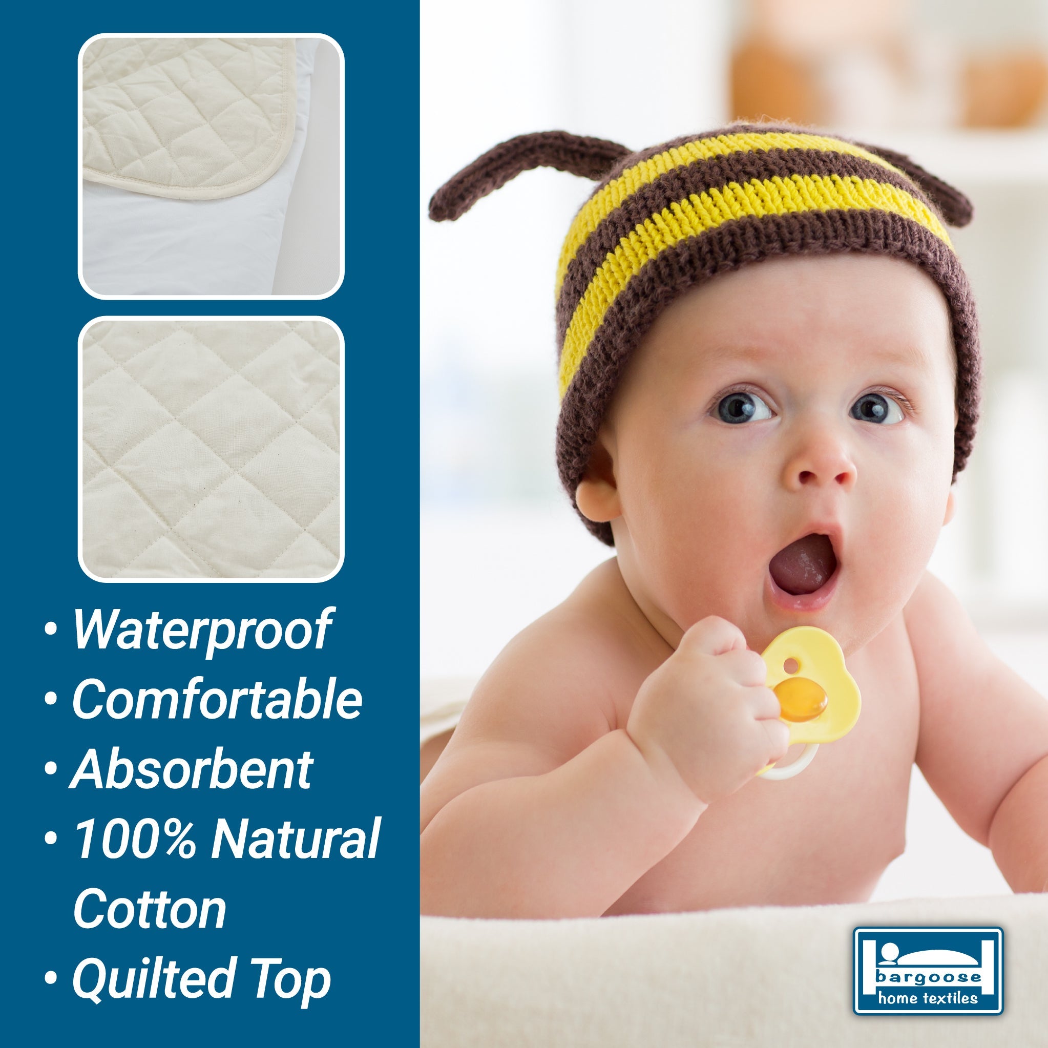 Bassinet - 100% Natural Cotton Top Waterproof Flat Crib Mattress Pad -15 x 30 - 2 Pack Crib Sheet Bargoose Home Textiles, Inc. 