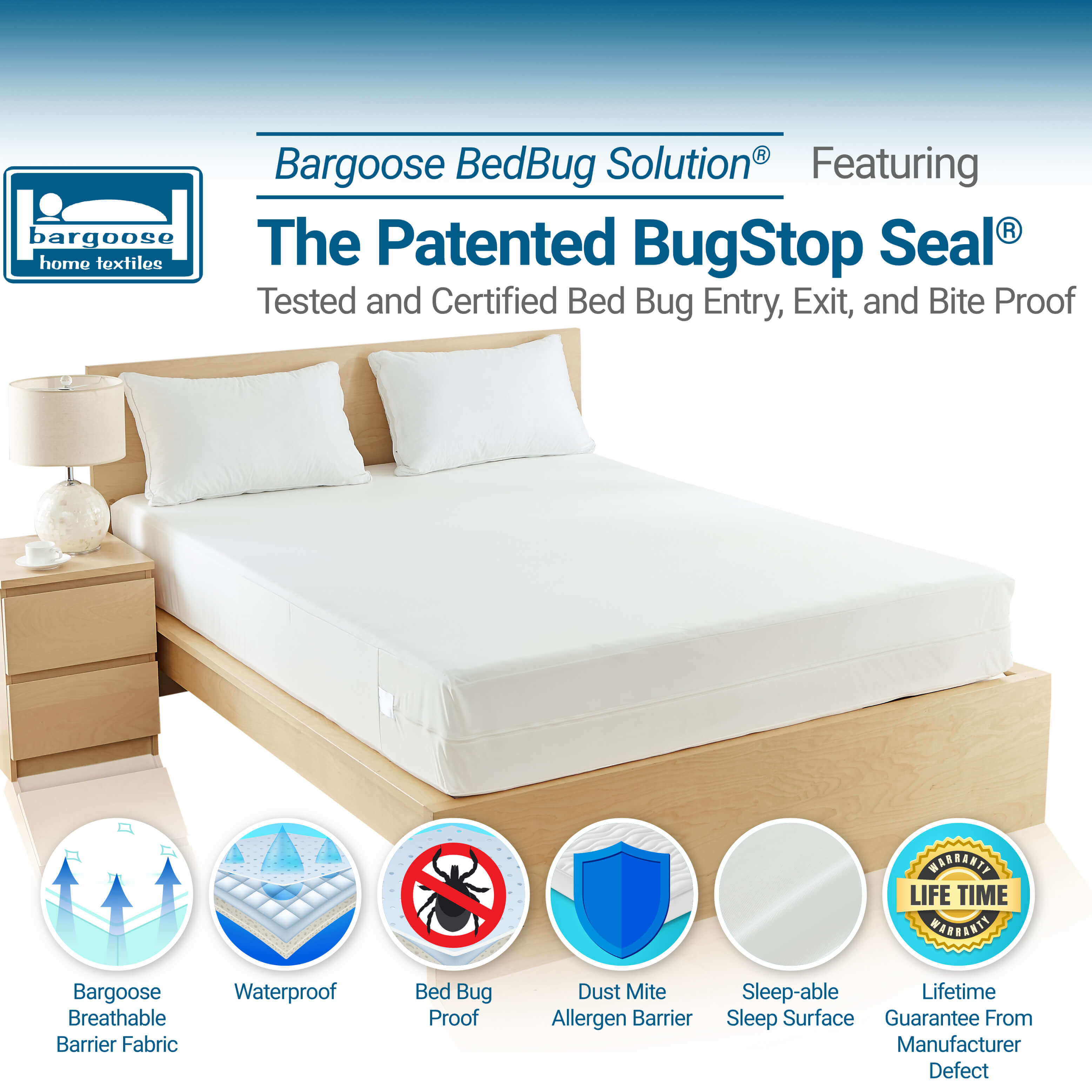 BedBug Solution™ Hybrid Zippered Mattress Encasing Zippered Mattress Protector / Cover Bargoose Home Textiles, Inc. 