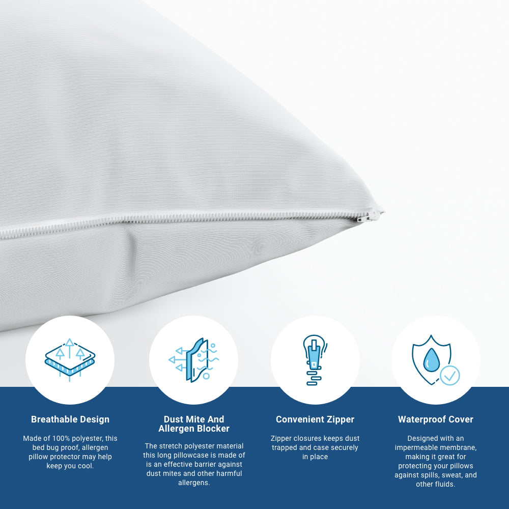 CleanAir® Allergy Relief Pillow Protector - Zippered Pillow Encasement For Dust Mites Allergens, Sweat, And Spills Pillow Protector Bargoose Home Textiles, Inc. 