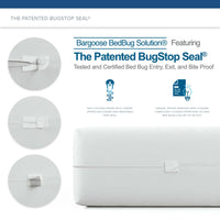 Close-up of the patented BugStop seal and self-locking zipper that blocks bed bug entry, exit, and bites
