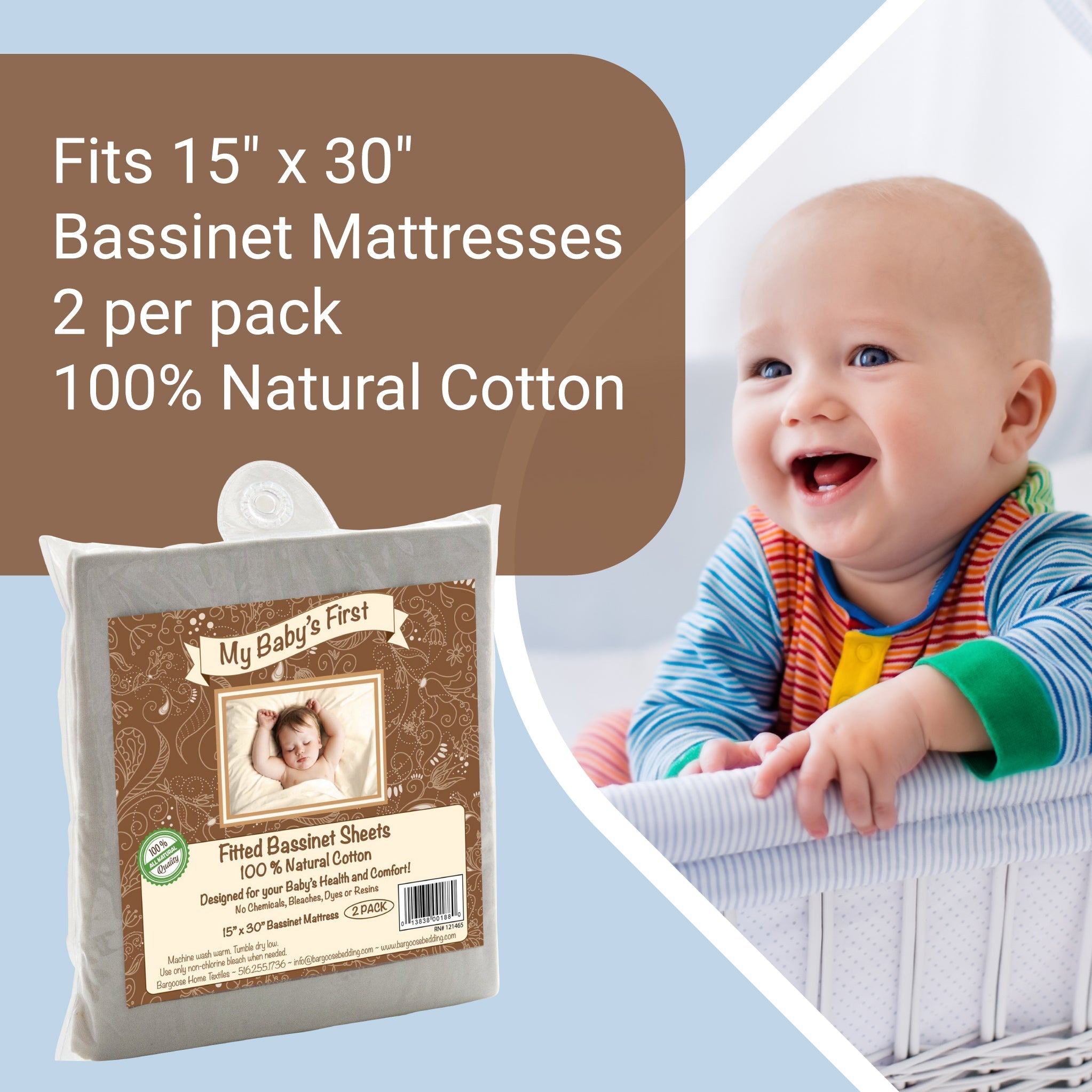 Fitted Bassinet Sheets - Fit 15" - 30" Mattresses Bassinet Sheet Bargoose Home Textiles, Inc. 