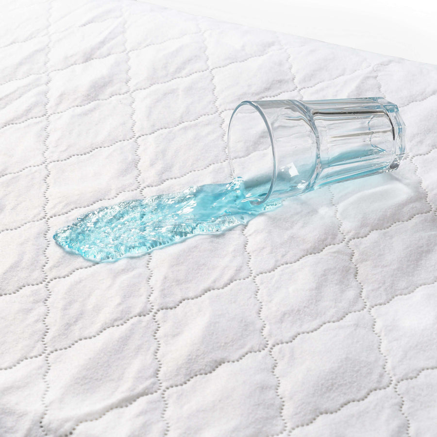 Bargoose Quilted Waterproof Sofa Sleeper Mattress Pads - Anchor Band with spilled water demonstrating waterproof protection.